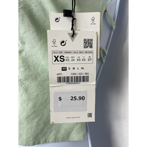 Zara XS Flowy Crop Top Mint Green Strappy Lace Up Back Square Neck New - Picture 8 of 16